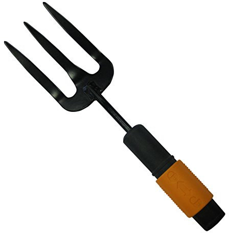 Fiskars Forca con 3 denti, Testa di attrezzo, Lunghezza: 27,5 cm, Denti in acciaio inossidabile, Nero/Arancione, QuikFit, 1000733