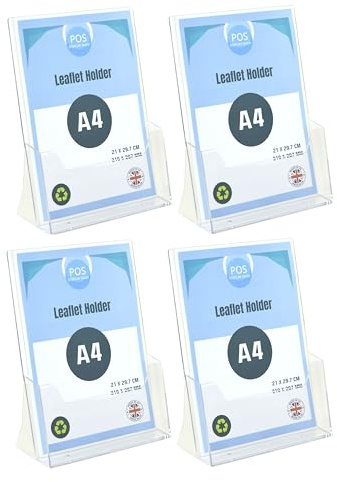 Pos Display Shop 4 x A4 Portrait Free Standing Brochure Dispenser Leaflet Holder - BPSC230 - Counter Booklet Flyer Menu Document Organiser Literature Display Pamphlet Stand Holder