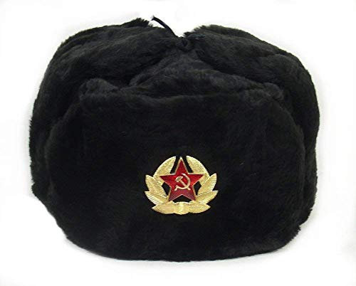 SIBERHAT Russische sowjetische Armee Pelz Militär Kosack Ushanka Wintermütze (schwarz, 60 (L))