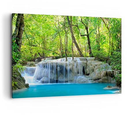 ARTTOR Bilder auf Leinwand 100x70cm Leinwandbild Wasserfall Wald Umwelt Groß Wanddeko Bild Schlafzimmer Küche Deko Wandbilder Dekoration Wohnzimmer Wall Decor Canvas Wand Kunstdruck Art AA100x70-2664