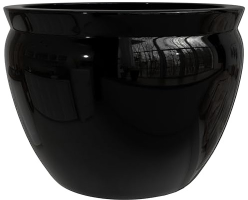 Red Lantern Oriental Furniture 12 Solid Black Porcelain Fishbowl