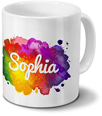 digital print Tasse mit Namen Sophia - Motiv Color Paint - Namenstasse, Kaffeebecher, Mug, Becher, Kaffeetasse - Farbe Weiß