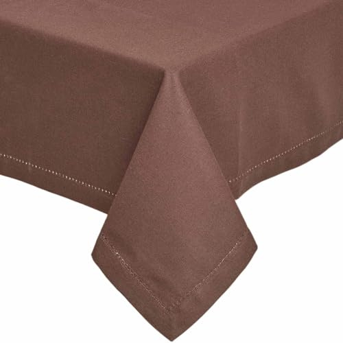 HOMESCAPES Brown Table Cloth, Plain Cotton Tablecloth, Square, Handcrafted & Durable Dining Table Cover with Hem Stitch, Hypoallergenic, Washable, Chocolate Brown - 137 x 137cm