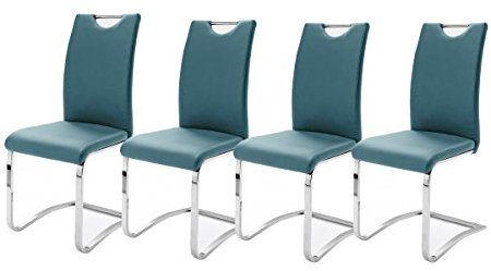 Robas Lund, Stuhl, Esszimmerstuhl, Schwingstuhl Köln, 4er Set, Petrol, 57 x 43 x 100 cm