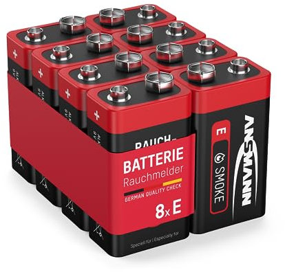 ANSMANN Pack de 8 pilas Longlife petaca de 9V alcalinas - Especiales para detectores de humo y otras alarmas - Larga duración - 7 años de almacenaje