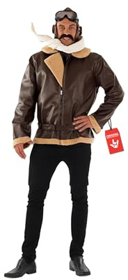 Fun Shack Pilot Costume Men, 1940s Outfit, Halloween Costumes for Men | Leather-Look Jacket, Scarf, Aviator Hat with Goggles Included, Perfect for Halloween, Fighter Pilot Costume