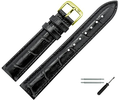 MARBURGER Uhrenarmband 12mm Damen Leder Alligator Prägung - Werkzeug Montage Set 14312