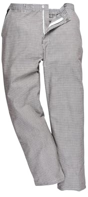 Portwest S068 Harrow Chefs Trousers Machine Washable Back Pocket Small | Straight Fit, 35% Cotton, 65% Polyester, Hook and Bar Closure, Elastic Waist, Stain Resistant, Durable Fabric, Hardwearing