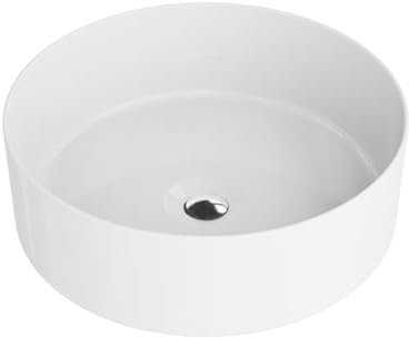 LAVITA Aufsatzwaschtisch Merida Aufsatzwaschbecken Rund Waschbecken Ohne Überlauf und Hahnloch Aus hochwertigem Porzellan Waschtisch modernes Badkeramik Waschplatz 37x37x12 cm Weiß Glanz