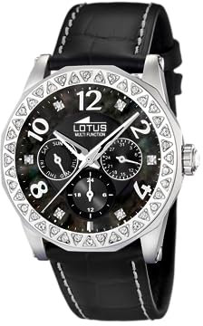 Lotus Montre pour Femme 15684/5 Outlet Boîtier en Acier Inoxydable Gris Bracelet en Cuir Noir