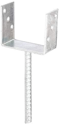Alberts 214296 Anclaje para postes en forma de U | Con varilla para hormigonar de acero acanalado | Galvanizado en caliente | Anchura de apertura 121 mm | Longitud del anclaje de hormigón 200 mm