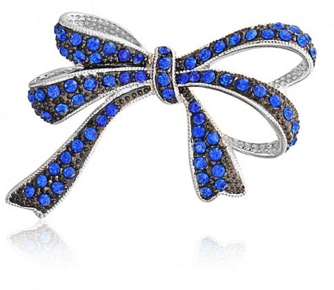 Broche Épingle Nœud Écharpe Ruban Cristal Scintillant Bleu Blanc De Mode Nuptiale Grande Déclaration Pour Femme Plaqué Or Rose Ou Argent