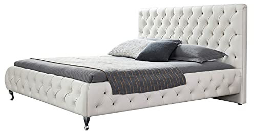 i-flair Polsterbett Amour 160x200 cm Barock Stil Designer Bett mit Kristallen in der Farbe Weiß