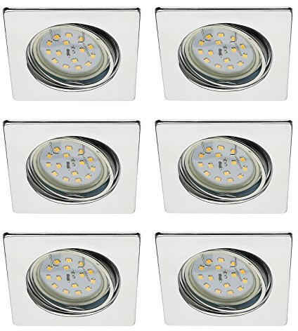 Trango 6er Set Einbaustrahler 6729-068SMO in Chrom Eckig Einbauleuchten Deckenspots Deckenstrahler Einbauspots Strahler inkl. 6x 5 Watt LED Modul Ultra Flach nur 3cm Einbautiefe 3000K warmweiß