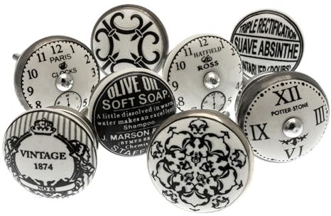MangoBaum Gemischt Set von Keramik Küchenschrank Knauf 'A Taste of Paris' x Pk 8 - 'Mango Baum' Wz Produkt (MG-05)