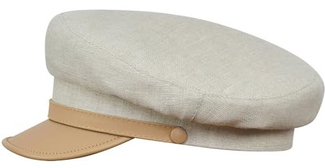 Sterkowski Danube Model 7 | Leinen Schirmmütze für Herren und Frauen | Kapitänsmütze Herren Fischerhut Herren Elbsegler Mütze Herren Schildmütze Damen Visor Cap Herren 56 cm Beige