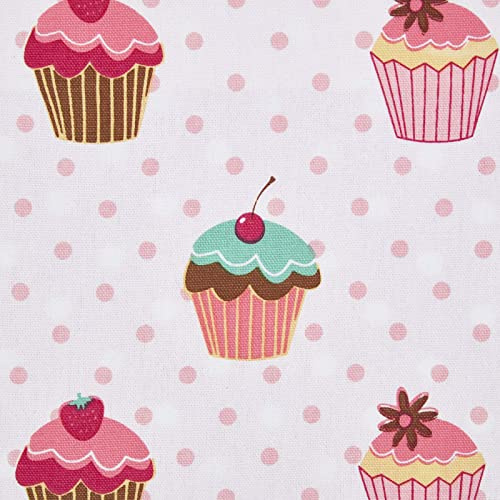 HOMESCAPES 100% Cotton Fabric Fat Quarters, Pink Cupcakes Cotton Fabric, 150cm Wide Stripe Cotton Fabric Squares By The Metre, Craft Material for Sewing, DIY, Patchwork & Quilting