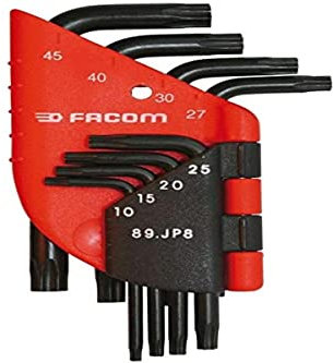 FACOM - Jeu de Clés Allen Mâles Coudées Torx et Resistorx - 89.JP6 - Clés Longues avec Tête Sphériques T10 à T40 - Étui Compact Professionnel - Matériau Durable de Qualité - Outillage à Main