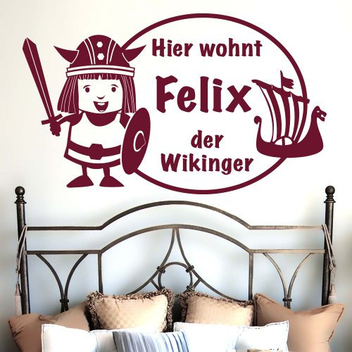 wandtattoo-factory Kleiner Wikinger mit Wunschnamen 60x35cm - Farbe: Lichtblau