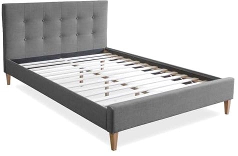 Homestyle4u 1730, Polsterbett 140 x 200 Grau Doppelbett Bettgestell mit Lattenrost