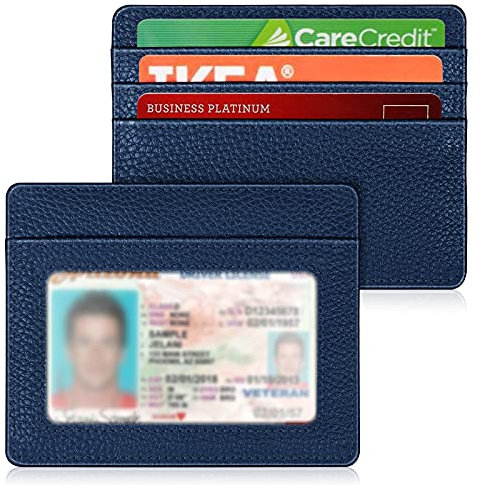 FINTIE Flache Geldbörse Kartenetui Ausweishülle, Premium Kunstleder RFID Schutz Slim Geldbeutel Kreditkartenetui mit ID-Fenster und Schnellzugriff-Fach für Herren Damen, Marineblau