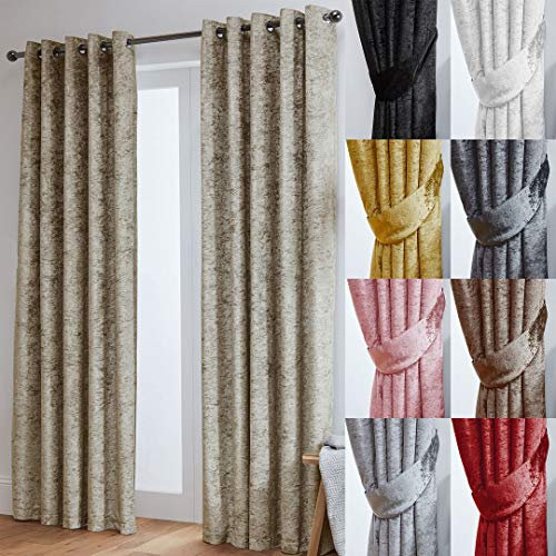 John Aird Crushed Velvet Fully Lined Eyelet Curtains (Cream, 46 Wide x 72 Drop)