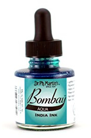 Bombay India Ink, 1.0 oz, Aqua (19BY) - Highly Pigmented, Lightfast, Permanent, Waterproof - for Brush, Drawing Pen or Airbrushes