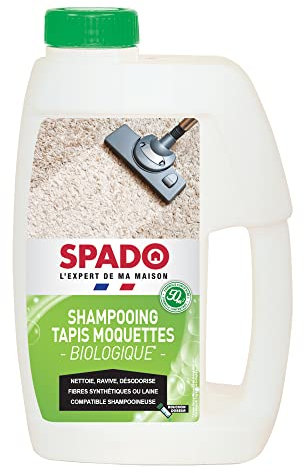 SPADO - Shampooing tapis moquettes biologique - Nettoie, ravive et désodorise - Pour fibre synthétique ou laine - Compatible shampooineuse - bouchon doseur - 1 L - Fabriqué en France