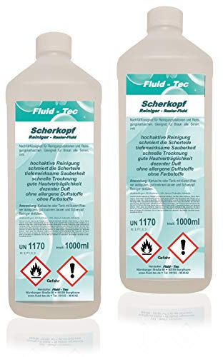 Fluid-Tec 2 Liter Scherkopfreiniger Nachfüllflüssigkeit für Reinigungskartusche, Rasierer Reinigungsflüssigkeit kompatibel mit Braun Reinigungsstation Serie 3/5/7/9
