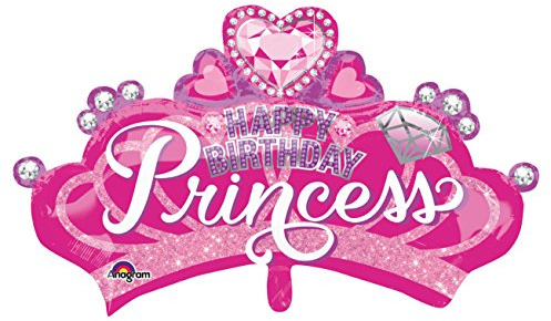 Amscan 3457101 - Super Shape Folienballon Happy Birthday Princess Krone & Diamant, Größe 81 x 48 cm, Volumen 40 Liter, Heliumballon