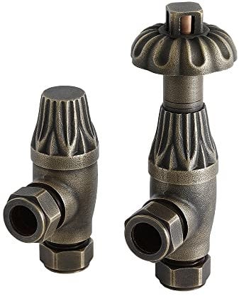 Milano Windsor Antique Style Brass Angled Heated Towel Rail Radiator Thermostatic Valves
