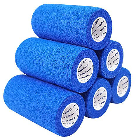 COMOmed Kohäsive Bandage 10cm 6 Stück Selbstklebend Bandage Kohäsive Athletic Tape alleray getestet Blau Pflasterverband Fingerpflaster wasserfest elastisch Pflasterbandage Blau
