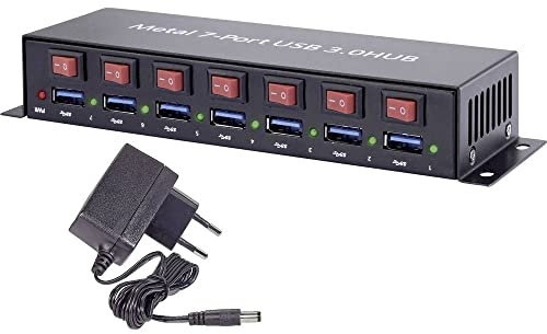 Hub USB 3.0 Renkforce RF-3269622 7 Ports boîtier métallique, commutable Individuellement, pour Montage Mural Noir
