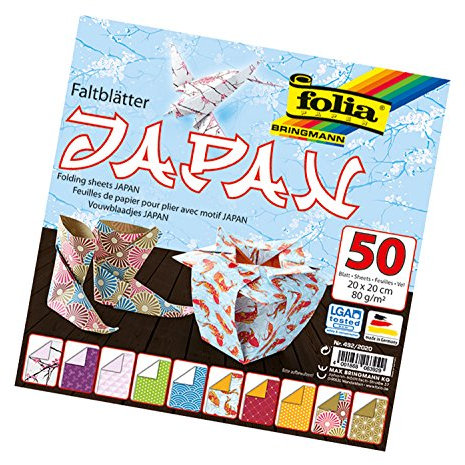 folia 492/2020 - Faltblätter Japan, 20 x 20 cm, 80 g/qm, 50 Blatt sortiert in 10 Motiven - ideal für wunderschöne Faltfiguren und -formen