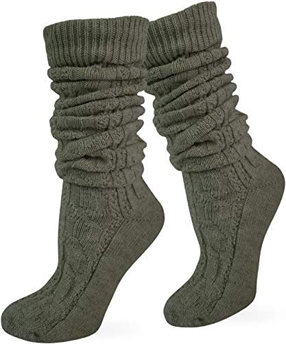 Zopfstrumpf elegant mit doppeltem Zopfmuster für Kniebundhosen und Trachtenkleidung Farbe Loden lang Größe 39/42