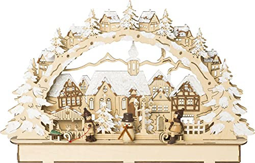 3 D Led Schwibbogen mit Winterkinderfiguren und Schneemann verschneit ink. Stromadapter