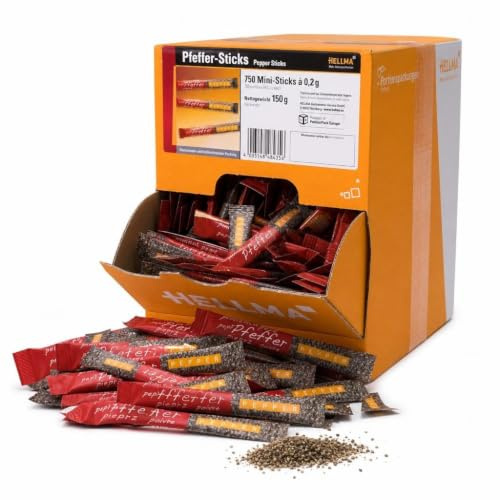 HELLMA Pfeffersticks 750 Stück – einzeln verpackte Pfeffer-Sticks à 0,2 g, portionierter schwarzer Pfeffer für Gastronomie, Hotel, Büro & Catering