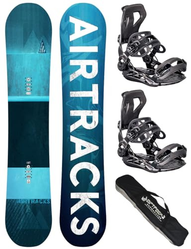 Airtracks Herren Snowboard Set Freeride Freestyle - Blue Drifter Hybrid Rocker Snowboard Wide 160 - Softbindung Master L - SB Bag