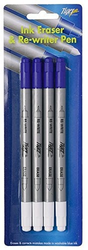 Tiger washable blue ink eraser and permanent blue re-writer - pack of 4 pens