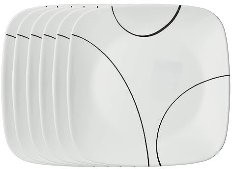 Corelle 1107744 Assiette à déjeuner carrée en verre, blanc, 22 cm