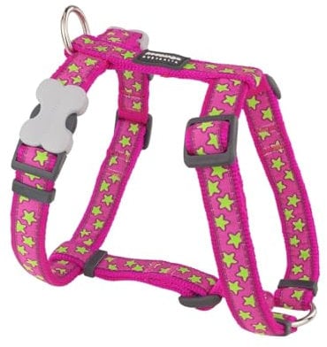 Red Dingo Designer Hundegeschirr, limettengrüne Sterne auf Hot Pink, 15mm x Halsumfang: 30-48cm / Körper 36-54cm Größe S
