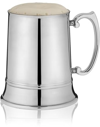 Viski Stainless Steel Beer Stein, Double-Walled Mug with Handle, Drinking Glass for Lagers, Pilsners, Craft Beers, Birthday Gifts for Men, Beer Lovers, Game Night, Home Bar, 16 oz, Set of 1
