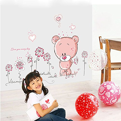 ufengke® Niedliche Bären Schönen Blumen Wandsticker, Kinderzimmer Babyzimmer Entfernbare Wandtattoos Wandbilder