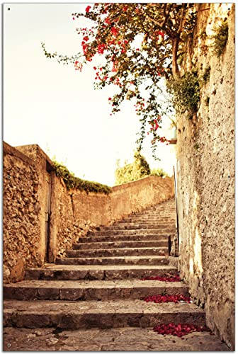 Wallario Outdoor-Poster für Garten oder Balkon Steinerne Treppe in Italien, Motivbanner Größe: ca. 60 x 90 cm, Outdoor-Bild