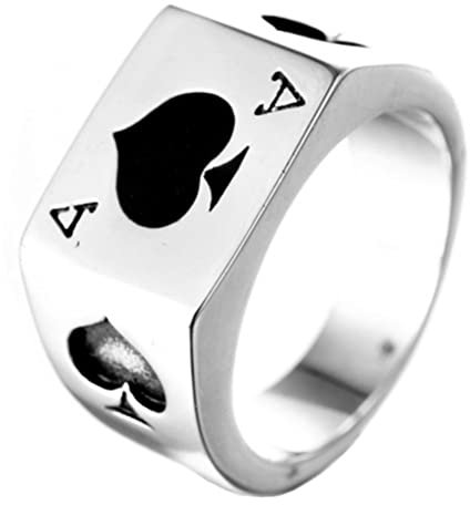 PAURO Herren Edelstahl Ace of Spades Poker Karte Glück Ring Silber Mit Schwarzem Lack Größe 65