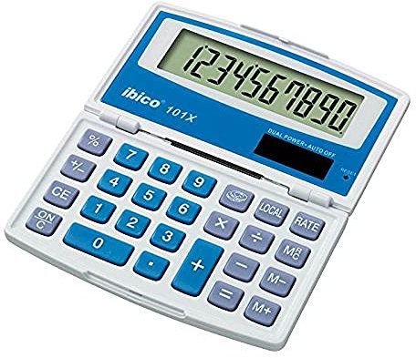 Rexel IB410130 Taschenrechner 101X, mit Solar- und Batteriebetrieb, Grosses 10-stelliges LCD-Display, 110 x 137 x 15 mm, Blisterverpackung