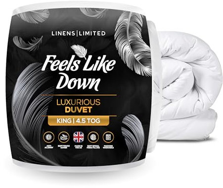 Linens Limited King Size Duvet 4.5 Tog, Made in the UK, Feels Like Down, Luxurious Quilt, Soft and Comfy, Ultra-Fine Siliconised Hollowfibre, Machine Washable (White)