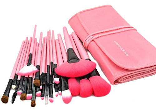 KANCAI Pinceaux Maquillage Professionnel 24 Pcs Pinceaux Maquillages kit Synthétiques Haut De Gamme pour fond De Teint Mélange Poudre pour Le Visage Blush, Avec Étui En Cuir