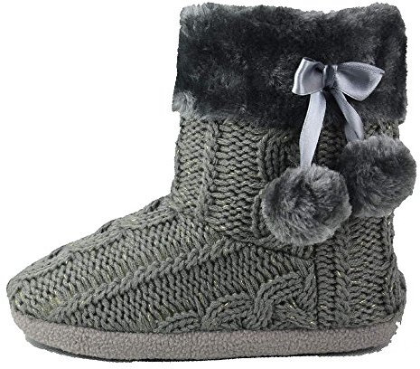 Hausschuhe Damen Pantoffeln Stiefel Schuhe mit weichen Pom Poms Slippers Airee Fairee, Gr. EU 38-39/Medium, Grau