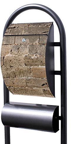 Banjado® Stand Briefkasten in Hammerschlag-Optik in Größe 150x47x22cm mit Motiv Steinwand Antik - Briefkasten mit Standfuß/Postkasten freistehend als Standbriefkasten mit Zeitungsfach